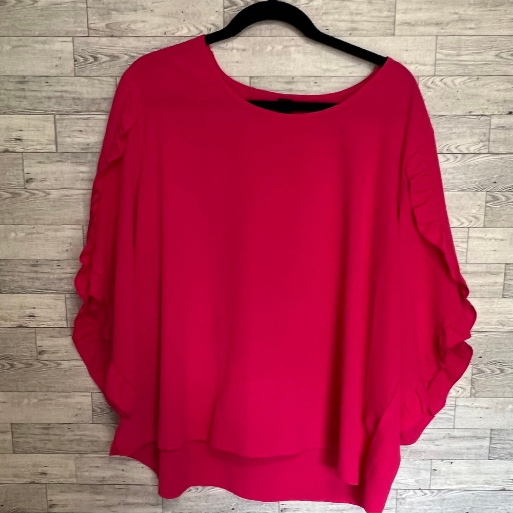 SHEIN Curve 2XL Fuscia Tunic Top Ruffle Down‎ Arm Bell Sleeve Plus Size